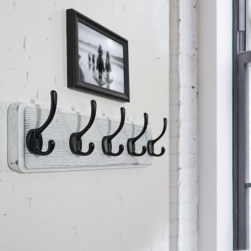 WEBI Coat Rack Wall Mount,Coat Hanger Wall,16" Hole to Hole,Coat Hooks Wall Mounted,Hook Rack Rail,5 Hooks for Hanging Coats,Hats,Jacket,Clothes,Entryway,Black/White - Image 2